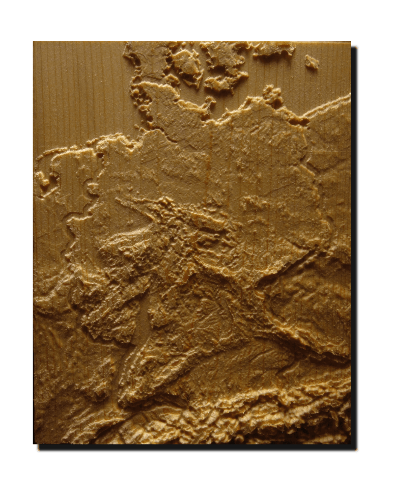 picture of a 30 inch square carved maple map of Wisconsin