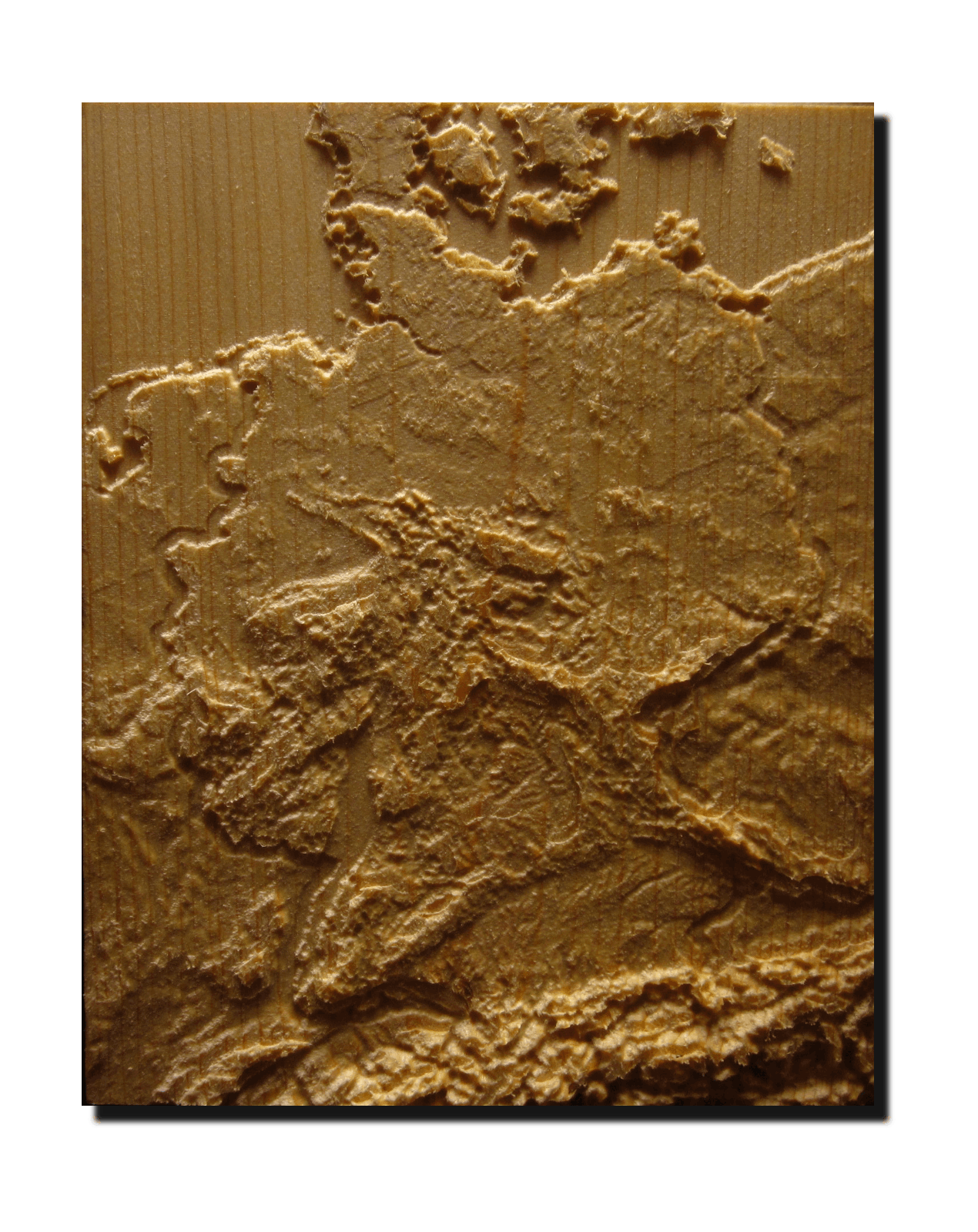picture of a 30 inch square carved maple map of Wisconsin