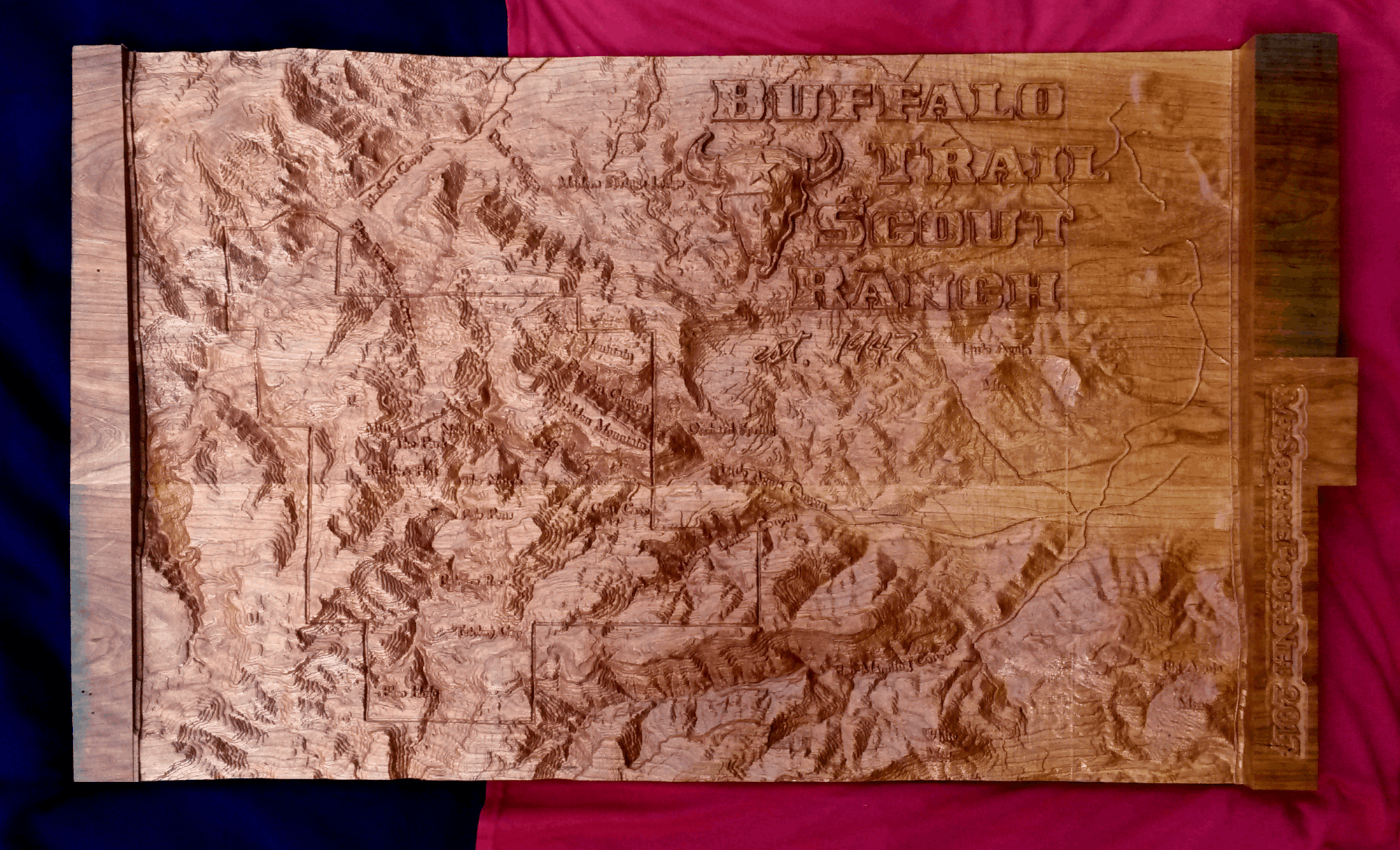 picture of carved CNC map of Davis Mountains